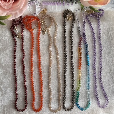 Silk Knotted Dainty Gemstone Necklace - Warm Tones - image1